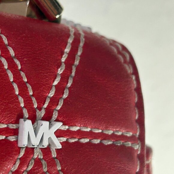 Michael Kors Sloan Quilted Stud red leather white Clutch Shoulder bag chain link - Picture 3 of 13